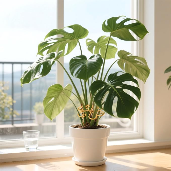 Augshy 4 Pcs Plant Stem Support,Gold Metal Climbing Holder Stabilizer for Outdoor Indoor Monstera Growing Climbing Plants Stabilization and Support