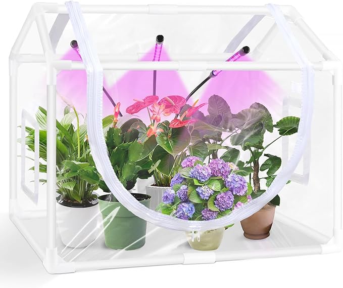 Indoor Mini Greenhouse with Grow Light, Tabletop Small Greenhouse for Beginners, All-in-One Tiny Plant Nursery Kit with Adjustable LED Light & Timer, Smart Grow Tent for Herbs, Gardening Gift