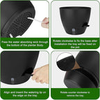 QRRICA Self-Watering Plant Pots with Water Level Indicator, Drainage Holes & Saucers – 12/10/9 Inch Large Plastic Planter Set for Indoor & Outdoor Plants (Pure Black)