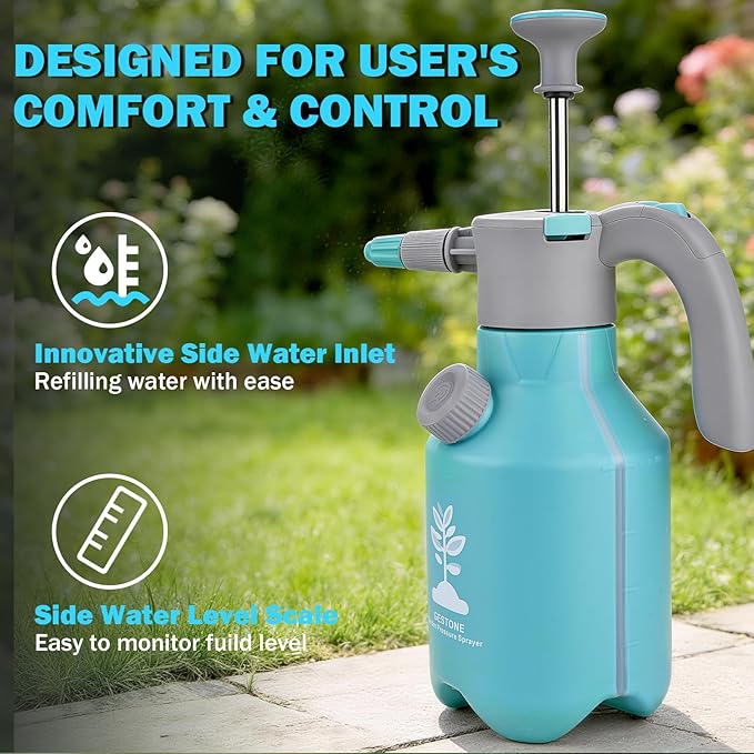 Garden Hand Pump Sprayer 1/2 Gallon - 68 Oz Leak-Proof Handheld Pressure Sprayer with 360° Extended Spray Rod, Adjustable Nozzle & Safety Valve, Water Mister Spray Bottle for Plants (2L)