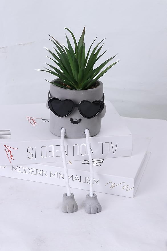 Zen Home Small Fake Plants for Shelf - Mini Succulent Plants - Small Artificial Plants for Shelf Decor - Desk Plants for Office - Small Faux Plant - Cute Fake Plants for Home Office or Class (Shy Dad)