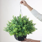 FOTEEWL Artificial Boxwood Hanging Baskets - 2 Sets of Hanging Plant Fake Bushes with Baskets,UV-Resistant Suitable for Outdoor,Porches,Eaves,Farmhouses,Courtyard Decorations