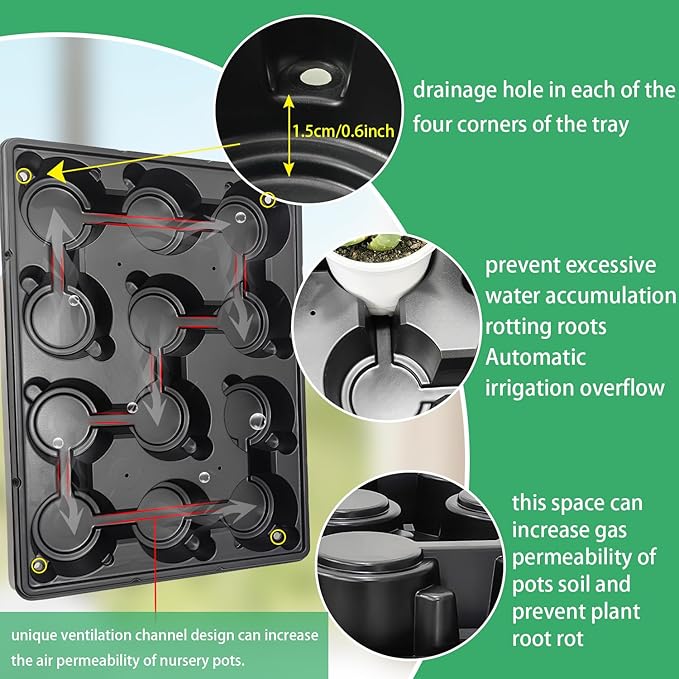 RooTrimmer 12 Cell Round Nursery Pots Trays Thickened Durable Seedling Pots Shuttle Carrying Trays for Holding 4 inch Nursery Pots (16.85" × 12.6", 10-Pack)