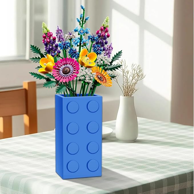 Vase for Lego 10347 10280 10328 Flowers, for Lego Flower Bouquet Building Set,Display Stand for LegoRoses Cherry Blossom Sunflower Tulips Daffodils Lotus-Gift for Lego Flowers Lover(vase only)-Blue