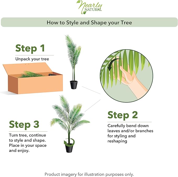 Nearly Natural 6.5ft Artificial Golden Cane Palm Tree, Lifelike Silk Indoor Palm With Three Textured Trunks Flexible Fronds Nursery Planter, Low Maintenance