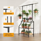 Plant Stand Indoor Outdoor, 3-Tier Heavy Duty Metal Hanging Plant Shelf, 61'' Tall Large Plant Holder Rack for Multiple Big Pots, Flower Stand for Living Room, Garden, Balcony, Black