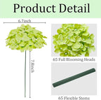 65Pcs Green Hydrangea Artificial Flowers Bulk，Realistic Silk Fake Flowers with Stems，Faux Hydrangea Flowers for Wedding Home Decor Centerpieces Living Room Garden Party Baby Shower Decoration