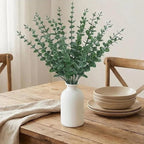 16" Artificial Eucalyptus Stems Potted Plant - Realistic Small Fake Desk Plants for Office Home Decor, Faux Plants in Frosted Ceramic Vase for Indoor Spaces, Wedding Centerpieces Table Decor（20 pcs）
