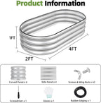 G GOOD GAIN Galvanized Metal Raised Garden Bed Kit - 4x2x1FT Outdoor Planter Box with Safety Edging and Gloves for Vegetables, Fruits, Flowers(Silver, 2PC)