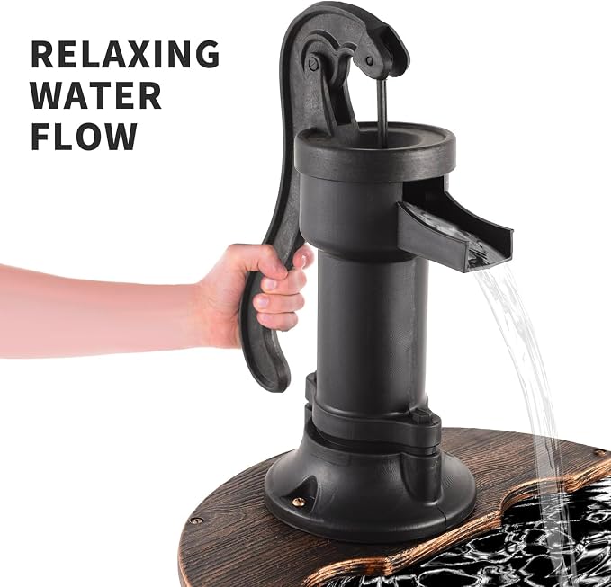 YI 27-Inch 2 Tier Water Fountains Outdoor Waterfall Barrel Fountain Pump Garden 2-Tier Barrel and Pump Waterfall Fountain, Plastic for Garden Patio Backyard Porc