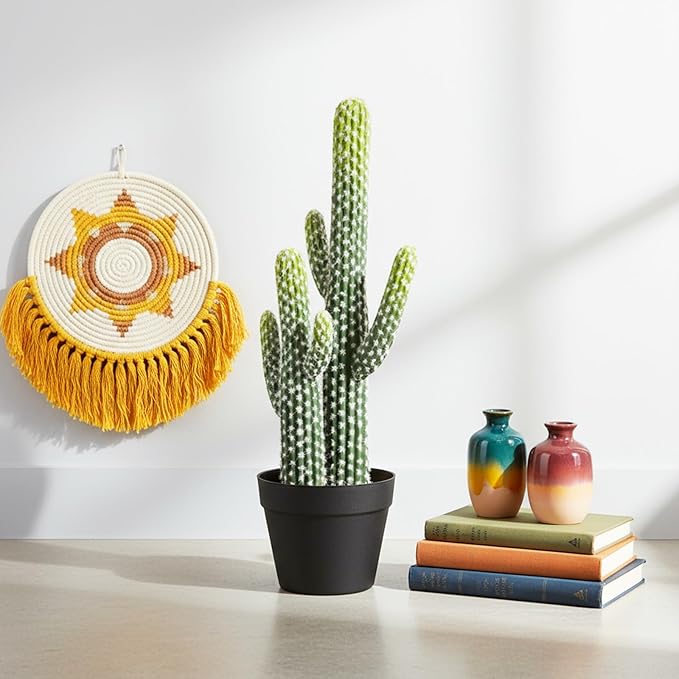Nafresh UV-Resistant Artificial Fake Cactus Plants 23in – 2 Pack Large Faux Cowboy Cactus for Indoor & Outdoor Home, Office, or Garden Decor