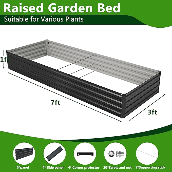 2PCS 7x3x1ft Galvanized Raised Garden Bed,Outdoor Planter Box Metal Patio Kit Planting Bed for Vegetables Flowers Herb,Black