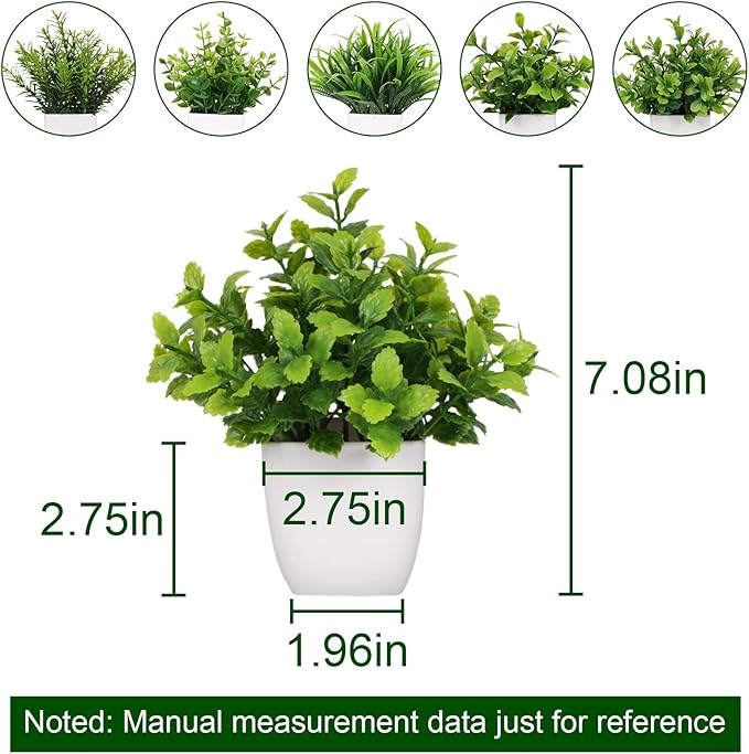 Yoratee 6 Pot Small Fake Plant Flowerpot Artificial Plastic Eucalyptus Plant Wheat Grass Shrub Plant Indoor Desk Coffee Table Bathroom Bedroom Home Decoration (6)