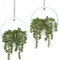 Artificial Hanging Plants Hanging Planter Fake Succulents Artificial String of Pearls with Pot and Lanyard for Home Office Wall Decoration