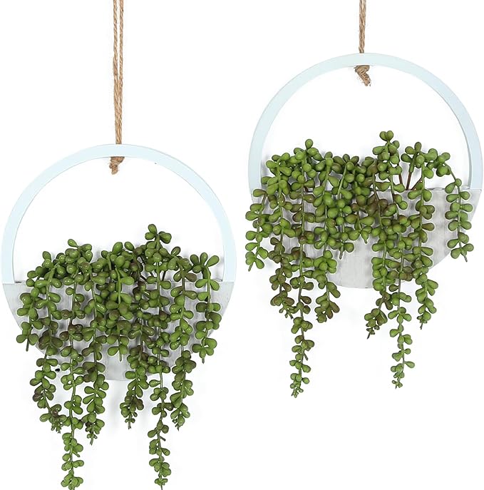 Artificial Hanging Plants Hanging Planter Fake Succulents Artificial String of Pearls with Pot and Lanyard for Home Office Wall Decoration