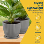 Gray 6-Inch Plant Pots with Drainage & Saucers 3 Pack, Indoor & Outdoor Planters for Houseplants, Herbs, and Flowers, Durable & Weatherproof Material, Stackable, Lightweight, Minimalist Design