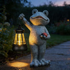 Frog Garden Statue Gifts Decor with Solar Outdoor Lantern for Patio Pathway Art Housewarming for Yard Decoration Lawn Ornament Gardening Gifts for Women Mom Grandma