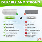 White Mason Line String Line - 144 Roll Pack - #18 Braided Nylon String - 250 Ft Length Per Roll - Nylon Twine for Gardening Or Masonry Tools - Perfect Construction String for A String Level
