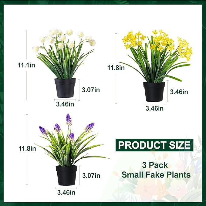 3 Pack Fake Small Plant Artificial Potted Flowers for Home Decor Fake Flower Plant Greenery Mini Faux Plant for Indoor Bedroom Living Room Office Shelf Bathroom Farmhouse Decor (Type 8)