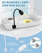 Moonorange Large Turtle Tank Kit (Tank+Lamp+Filter), Acrylic Turtle Tank Starter Kit with Heightened and Curved Fences, Bottom Drainage, Multi-Function Areas (Black Lamp)