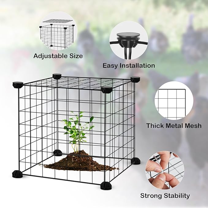 DYAUS 2 Packs Plant Protectors from Animals, Metal Plant Protector, 12" x 12" Plant Cage Outdoor, 10Pcs Metal Mesh Chicken Wire Cloche, Sturdy Plant Covers from Animals, Garden Cloches for Plants