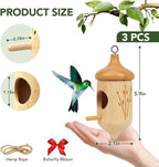 Hummingbird House, Small Hummingbird Houses for Outside, Wooden Bird House with Bow, String, Cute Gardening Gifts Home Decoration