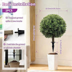 Artificial Boxwood Topiary Ball Tree Set of 2, 25.2" UV Resistant Artificial Outdoor Shrubs with Ground Spike, Decorative Evergreen Fake Topiary Bushes Plant for Front Porch Garden Decor