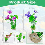 Hamiledyi 2 Pcs Artificial Lotus Flowers with Small Artificial Seaweed Plants Fish Tank Plastic Plants Decorations Purple and White-Purple Blossoms Artificial Water Plants Perfect for Aquarium Decor