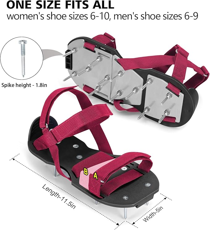 Lawn Aerator Shoes for Grass - Pre-Assembled Grass Aerator Shoes for Lawn - Soil Yard Aerator Tool for Aerating Patio Garden, Red, Medium Size
