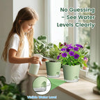 Meowell 8 inch Self Watering Pots for Indoor Outdoor Plants, 2 Pack Flower Plant Pots with Drainage Holes & Clear Reservoir for Visible Water Level, Plastic Wicking Planters for House Plants, Green