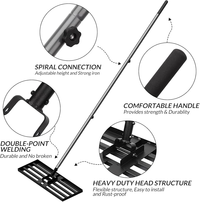 Walensee Lawn Leveling Rake, Levelawn Tool, Heavy Duty Effort Saving Lawn Level Tool, Steel Handle Lawn Leveler for Yard Garden Golf Course , Ease Level Soil Sand Dirt Surfaces, 7FT 45"x10"