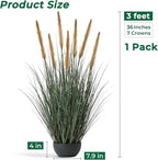 FloraFairy 3ft Onion Grass, Artificial Plant and Greenery, Fake Floor Plants Indoor Outdoor, Faux Horsetail Reed Grass with 7 Feathery Flower Heads, Potted, House Decorative