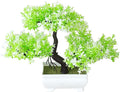 Mini Artificial Bonsai Tree Plants Artificial Plant Welcome Pine Tree with Plastic Cement Pots for Home Office Décor (White)