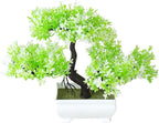 Mini Artificial Bonsai Tree Plants Artificial Plant Welcome Pine Tree with Plastic Cement Pots for Home Office Décor (White)