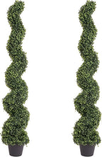 THE BLOOM TIMES 5ft Tall Spiral Topiary Trees Artificial Outdoor Set of 2, UV Resistant Large Faux Evergreen Fake Boxwood Plants for Front Porch Outside Planter Entryway Entrance Decor 5 Foot