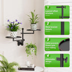 Rotating Window Shelves for Plants Wall Plant Stand Holder Indoor 2-Tier Floral Metal Window Shelf Holder for Multiple Plants Space Saving Child Pet Friendly Home Butterfly Design Decor Layer Black
