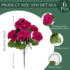 6 Bundles Artificial Geranium Flowers for Outdoors, Realistic Silk Geraniums Fake Flowers UV Resistant Faux Plants for Porch Front Door Planter Patio Balcony Outside Decor (Fuchsia)