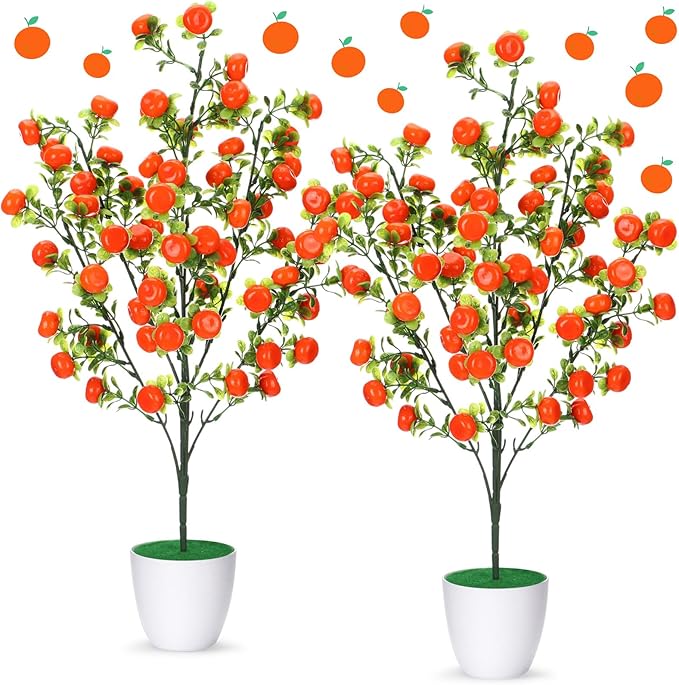 Suncalla 2 Pack Artificial Orange Potted Plants 21.65 Inches Fake Orange Tree Simulation Realistic Fruit Plant with Pot Faux Tree Indoor Decoration for Home Office Living Room Table Desk