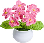 Knitting Crochet Flowers Cute Red Handmade Flower Valentines Birthday Gifts for Women, Decor for Home Room Office Desk Plant Accessories Things for Women Mom Teacher Coworkers