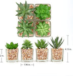 Briful Mini Fake Plants 4 Packs Succuletns Artificial Potted Plants in Cube Glass Vase Faux Succulents for Bathroom Living Room Kitchen Shelf Table Decor