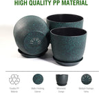 UOUZ 12/10/9 Large Modern Plant Pots, Plastic Planters with Drainage Holes and Saucers for Indoor Outdoor Plants Flowers, Black with Green Speckles