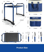 KVR Garden Kneeler and Seat Set 7-Piece Upgraded - Heavy Duty Foldable Bench & Stool with 3 Aluminum Tools, 2 Non-Slip Pouches & Tote Bag - Gardening Chair Gifts for Seniors, Women, Mom