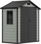 DWVO 6x4 FT Outdoor Storage Shed with Reinforced Floor, Resin Storage Shed with Lockable Door, Window and Vents, Waterproof Plastic Tool Storage for Garden Patio Backyard