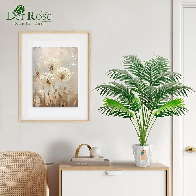 Der Rose 28'' Fake Plants Large Artificial Palm Tree Faux Plants Indoor for Living Room Porch Balcony Garden Decor Outdoor (White Pot)