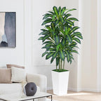 6FT Artificial Dracaena Tree - High-Density Foliage Fake Plant with White Tall Planter - Faux Yucca Floor Plant for Home Office Decor Indoor
