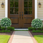 PATIO CHOICE Topiary Trees Artificial Outdoor Boxwood Ball Trees with Ground Spike Set of 2 22" Fake Outdoor Plants Faux Bushes and Shrubs Decorations for Outdoor Indoor Front Porch Garden