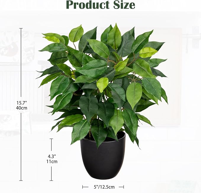 GnFlus Fake Plant 15.7" Artificial Plants Indoor Small Ficus Potted Plants Silk Plants Faux Topiary Plant for Home Bathroom Bedroom Dining Room Kitchen Window Shelf Desk Centerpieces Tabletop Decor