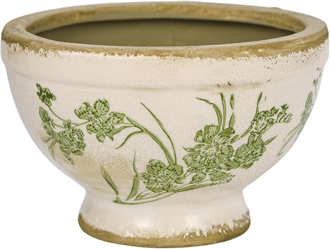 Dosayes Vintage Ice Crackle Grazd Ceramic Flower Pot with Drainage Holes, 4.33 Inch Rustic Planter for Indoor Plants, Outdoor Garden, Farmhouse Gift Tuscan Decor (Green)