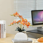 Fake Orchid Plant in White Rainbow Pot, Artificial Silk Phalaenopsis Orchid Flowers for Home Décor, Table Centerpiece, Office Desk (Orange)