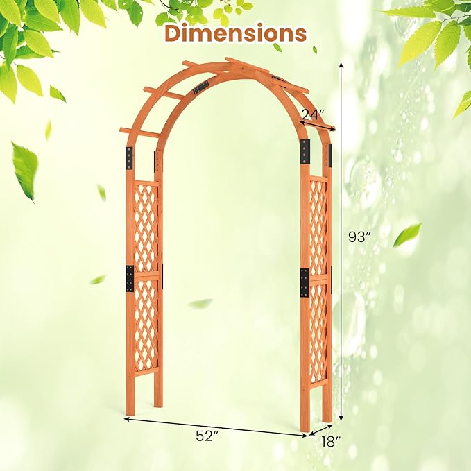 Giantex 7.7FT Wooden Garden Arbor Trellis, Outdoor Pergola Arch with Climbing Plant Support, Wood Wedding Arch for Ceremony, Pathway, Birthday Party, Garden Décor, Weather-Resistant, Easy Assembly